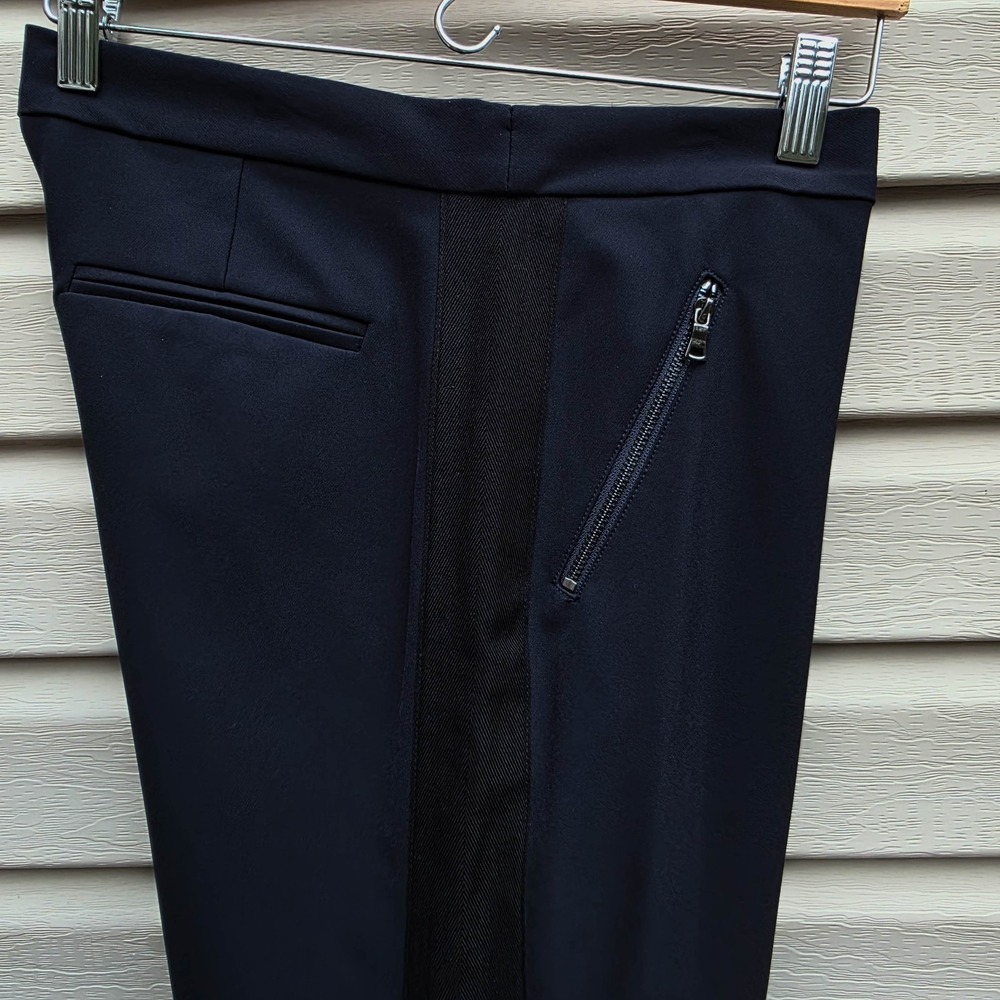 Rebecca Taylor Ava Techy Pants Sz 10 Navy Tuxedo Stripe Zippers Slim Straight - Picture 4 of 8